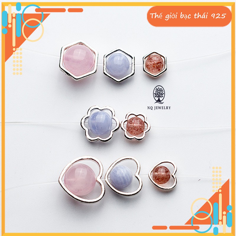 Charm bạc bọc hạt hình lục giá 12mm