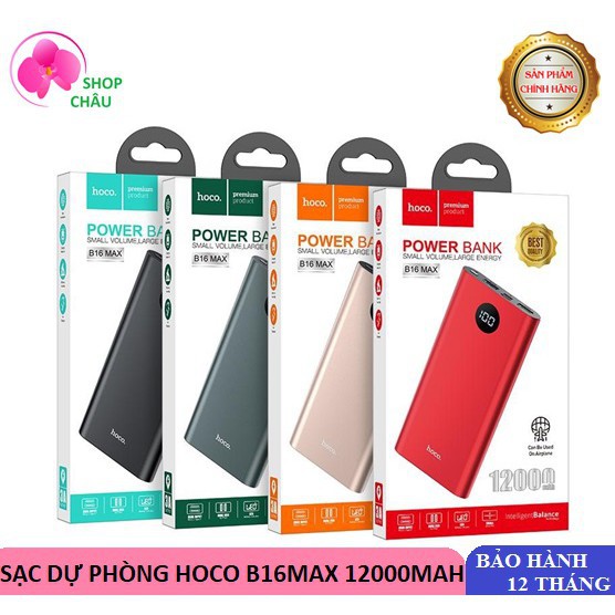Pin Sạc Dự Phòng Hoco B16 Max 12000mah chính hãng siêu mỏng - lõi Polymer