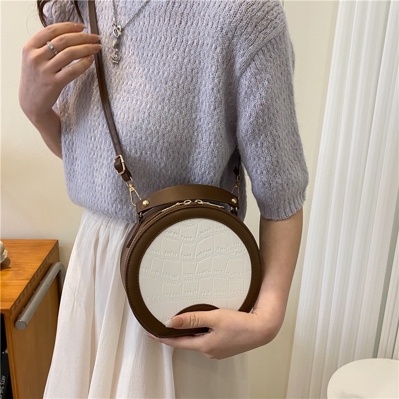 Túi đeo chéo IELGY hình tròn khóa kéo tùy chọn màu sắc đơn giản cho nữ