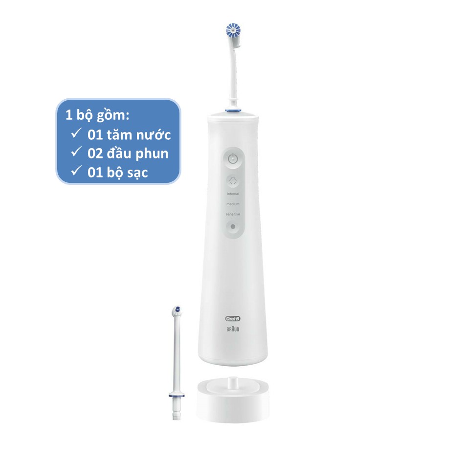 Máy Tăm Nước Cầm Tay Oral-B Water Flosser Advanced Waterjet - 3 Chế Độ, Công Nghệ Oxyjet Giúp Sạch Kẽ Răng, Sạc Cảm Ứng