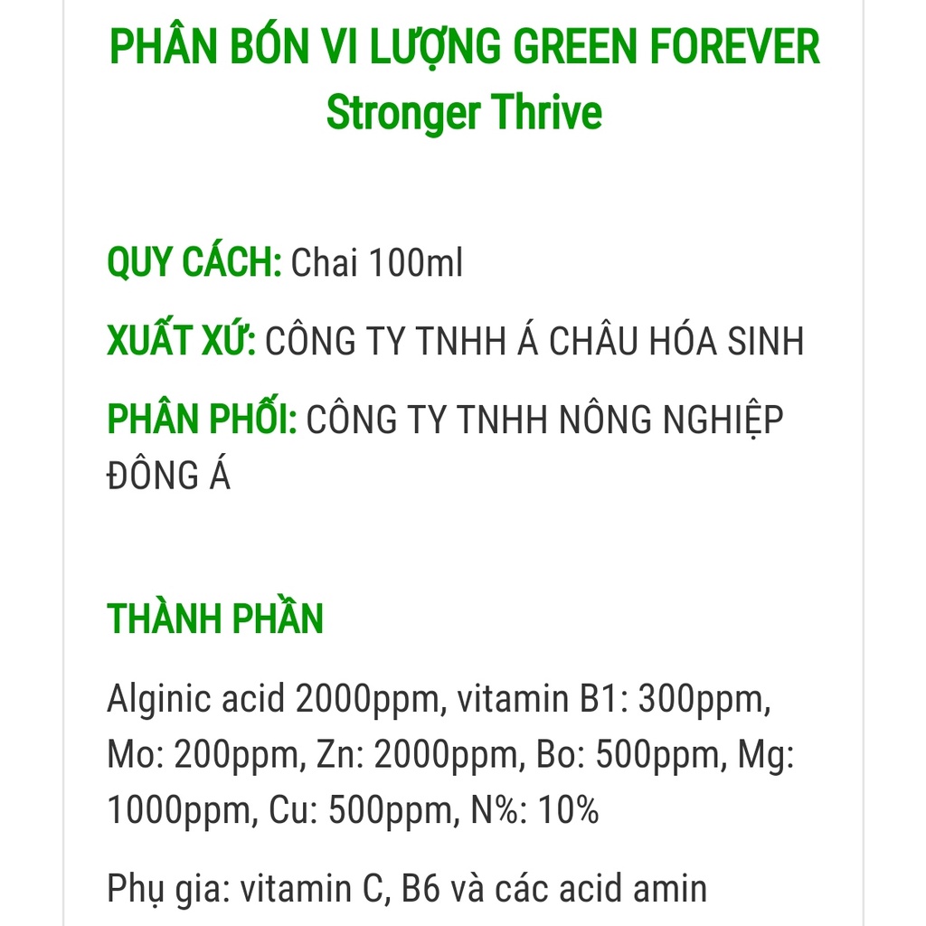 Phân bón vi lượng GREEN FOREVER - 100ml tăng đề kháng, Kích thích tăng trưởng cây