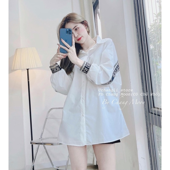 Áo Sơ Mi Nâu Form Thụng Kiểu Dáng Unisex Phối Viền Chữ Siêu Hot 2022