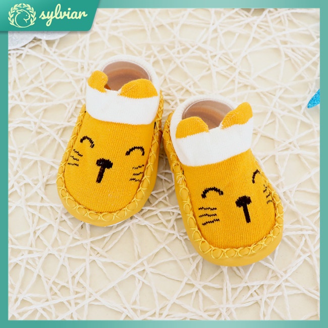 [sylviar] Giày Vớ Đế Mềm Chống Trượt Thiết Kế Hoạt Hình Cho Bé Sơ Sinh Tập Đi