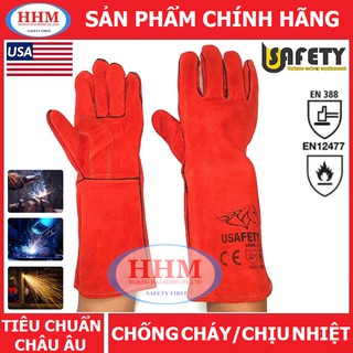 Găng tay da thợ hàn Usafety chống cháy, chịu nhiệt, dài 40 cm