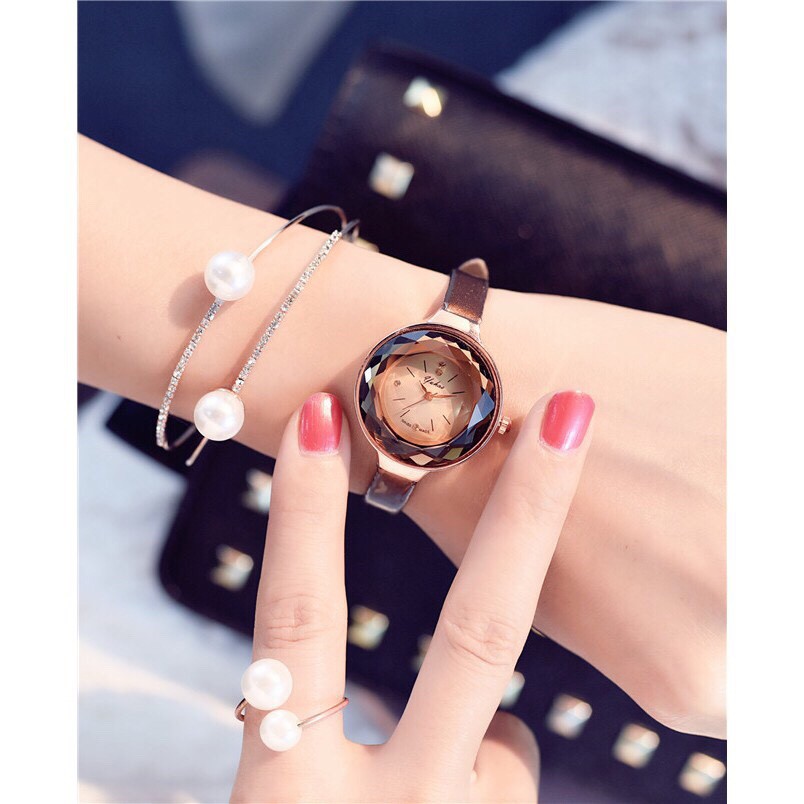 ĐỒNG HỒ NỮ DÂY DA YUHAO MẶT ĐÁ KIM CƯƠNG 3D SIÊU ĐẸP | BigBuy360 - bigbuy360.vn