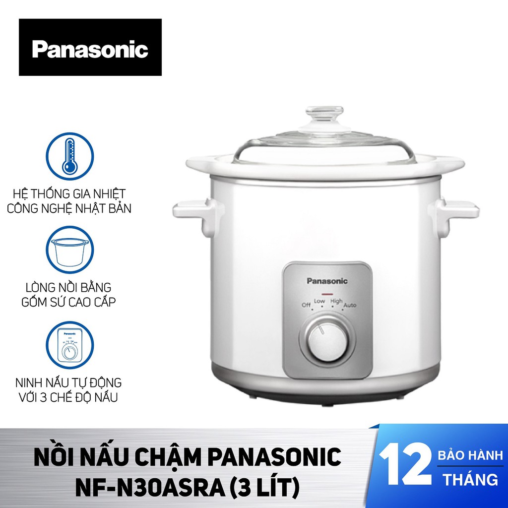 Nồi Nấu Cháo Chậm Panasonic NF-N30ASRA dung tích 3 Lít sản xuất tại Malaysia - Hàng Chính Hãng, bảo hành 12 tháng