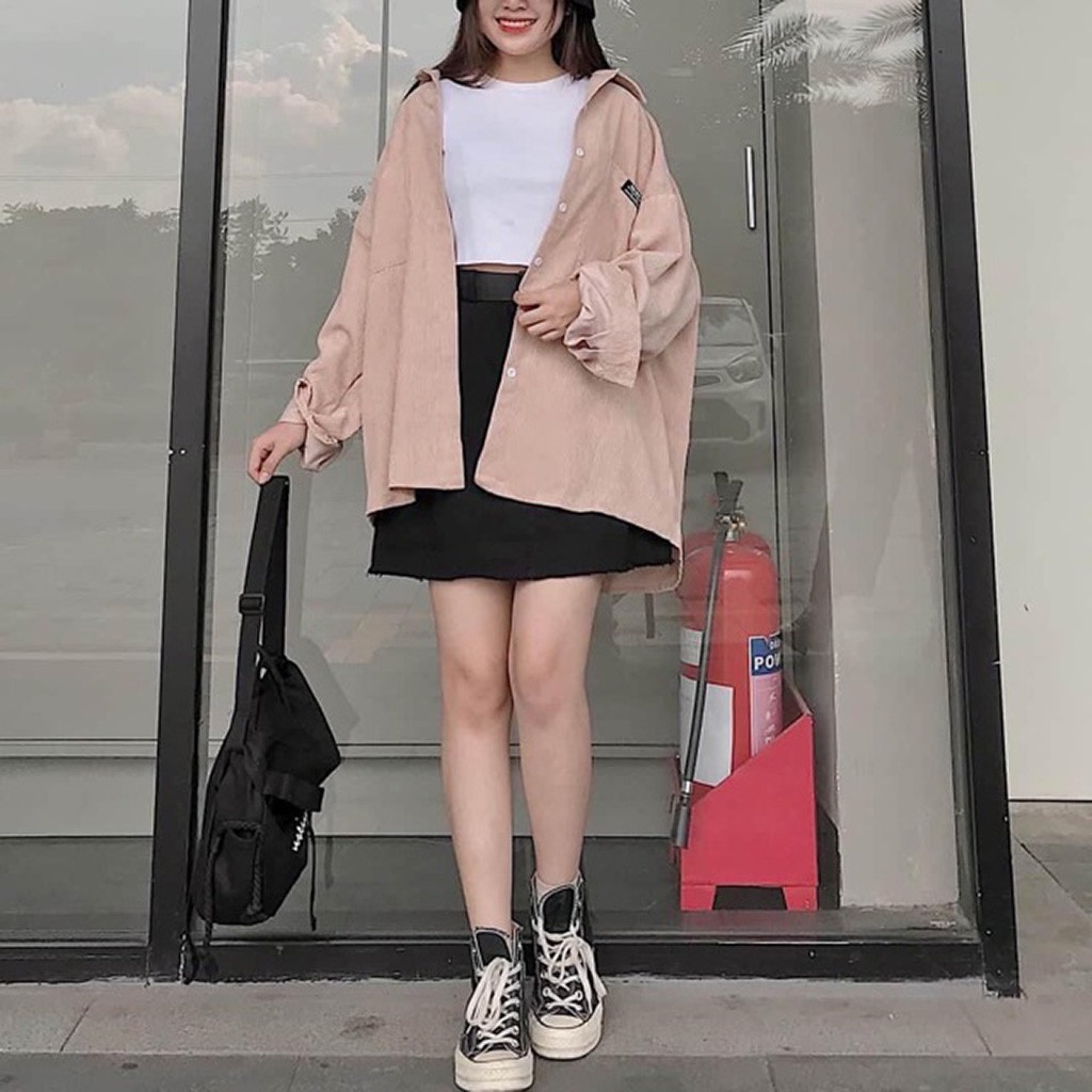 Áo Sơ Mi Nhung TĂM 2 túi Unisex Form Rộng - Áo sơ mi nam nữ phong cách Ulzzang ZOOZOO
