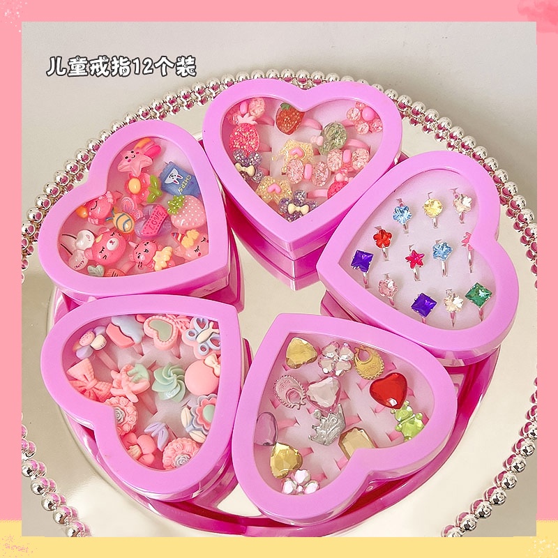 Set Nhẫn Nhựa Hoạ Tiết Hoạt Hình Dễ Thương Cho Bé Gái