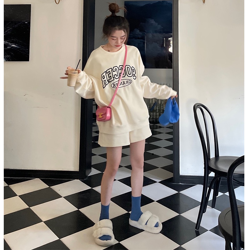 Bộ Nỉ Nữ, Bộ áo quần Sweater dài tay dáng rộng Phong cách Thu Đông Hàn Quốc M6802-1-Teen 888