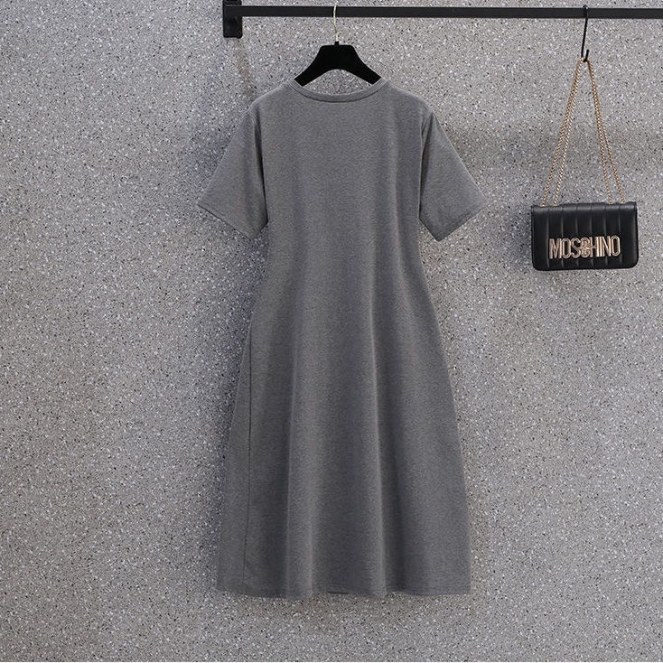 [Linin] Đầm Xếp Ly Tay Ngắn Dáng Ôm Cỡ Lớn Phong Cách Mới Mùa Hè Cho Nữ @ -