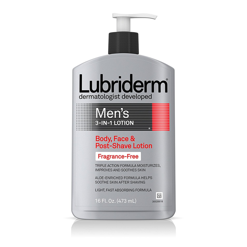 Dưỡng thể không mùi cho nam giới Lubriderm Men's 3-In-1 Fragrance-Free Lotion 473ml (Mỹ)