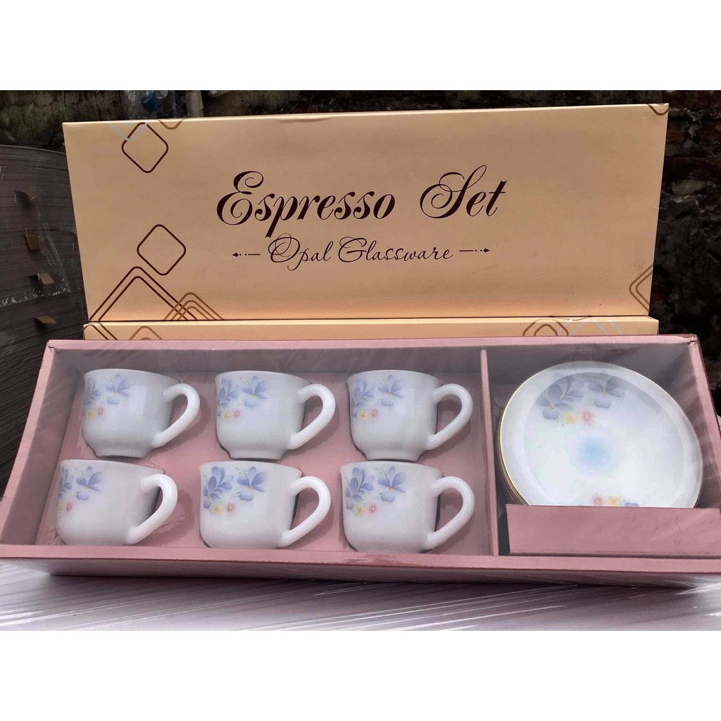Bộ trà nhỏ thủy tinh ngọc cao cấp USA Home Set(gồm 6 tách+6 đĩa), nhập khẩu Thái Lan, quà tặng ý nghĩa_KokiaHome