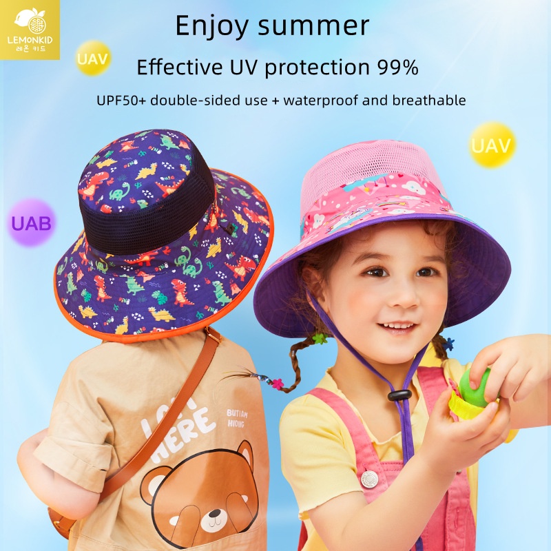 Mũ tai bèo Lemonkid phối lưới chống nắng tia cực tím mùa hè cho bé trai và bé gái
