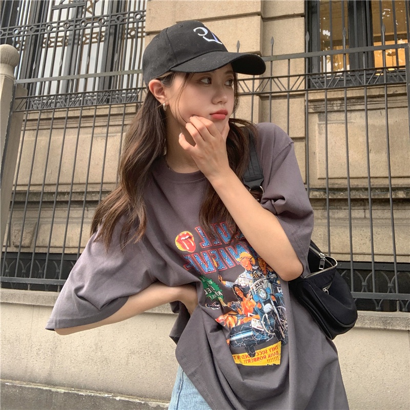 SUXI Áo Thun Tay Ngắn Cổ Tròn Form Rộng In Họa Tiết Hoạt Hình Thời Trang Mùa Hè Cho Nữ