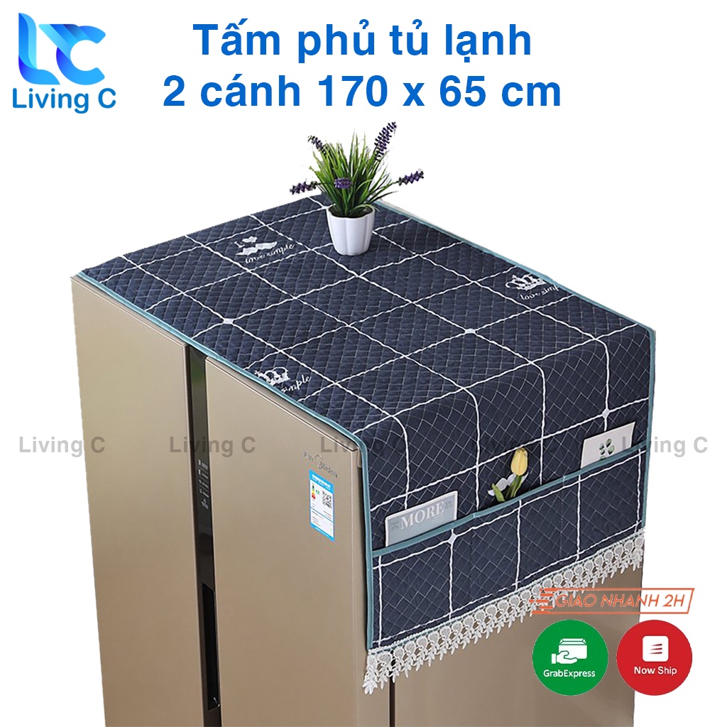 Tấm phủ tủ lạnh bằng vải PEVA miếng lót tủ lạnh chống thấm có túi cao cấp Living C _P45