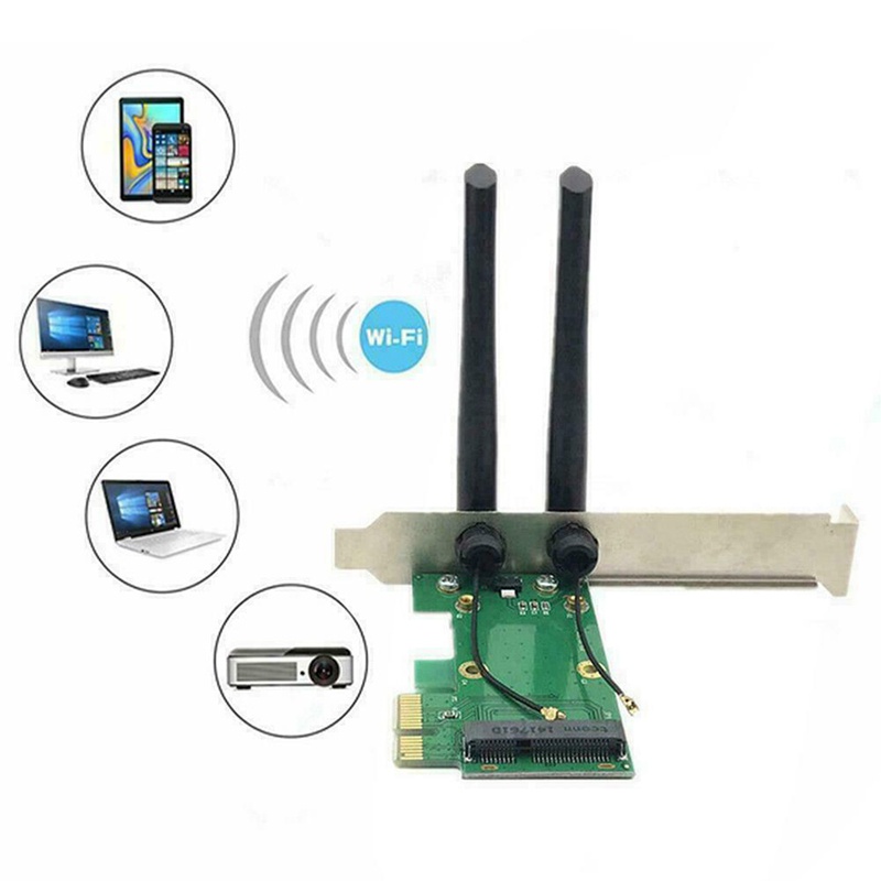 Card WiFi PCI-E Express + 2 Ăng-Ten Mở RộNg Cho PC