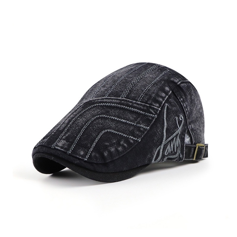 Mũ Beret Vải Denim Sọc Vằn Thời Trang Mới Cho Nam Nữ