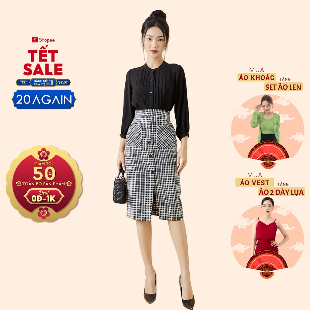 Áo sơ mi nữ dài tay cổ tàu 20AGAIN, thiết kế công sở thanh lịch ASA1670
