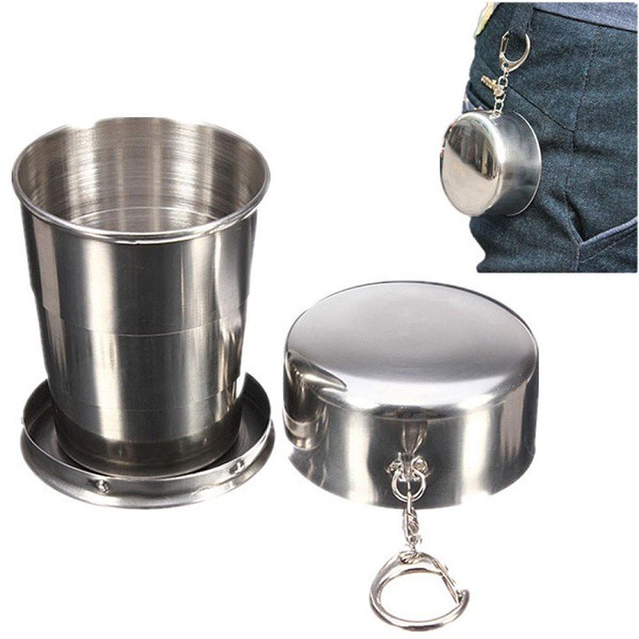 Cốc inox gấp gọn thông minh, cốc uống nước cá nhân du lịch gấp gọn siêu tiện dụng loại 250ml
