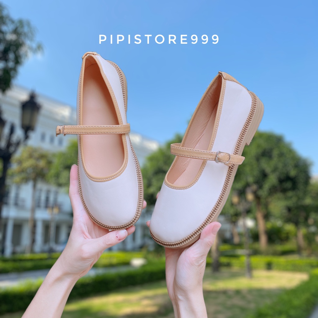 Ảnh thật Giày Búp Bê MarryJane Phối Viền Da Mũi Tròn Style Lolita Nhật Bản G171