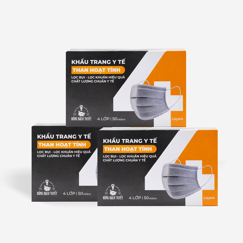 Combo 3 Hộp Khẩu trang Bông Bạch Tuyết than hoạt tính (50 cái/hộp)