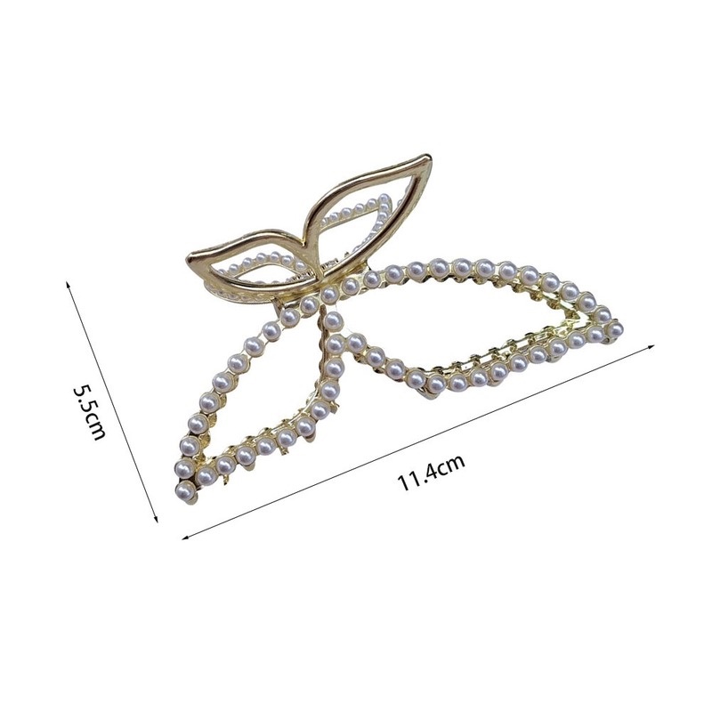 Kẹp Tóc Kim Loại Hình Bướm Rỗng Đính Ngọc Trai Thời Trang Đơn Giản Cho Nữ