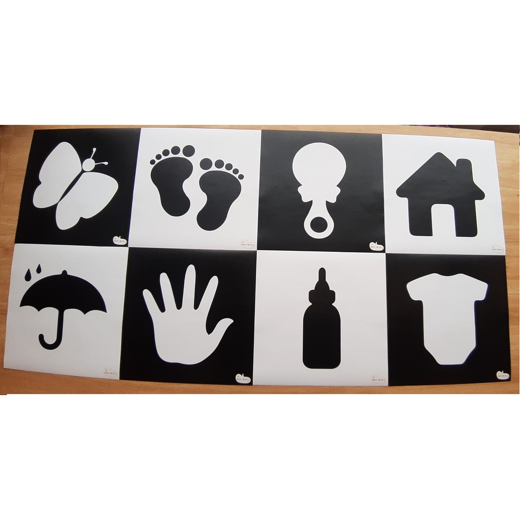 Thẻ kích thích thị giác cho trẻ sơ sinh TONYKIDS chất liệu decal dán tường bộ 8 thẻ