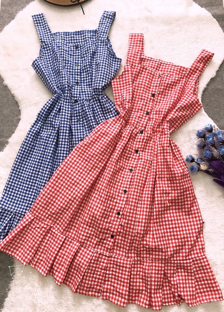 Đầm caro 2 dây đuôi cá xếp ly - [ sp bán chạy năm 2020 ] CAROTSHOP | BigBuy360 - bigbuy360.vn