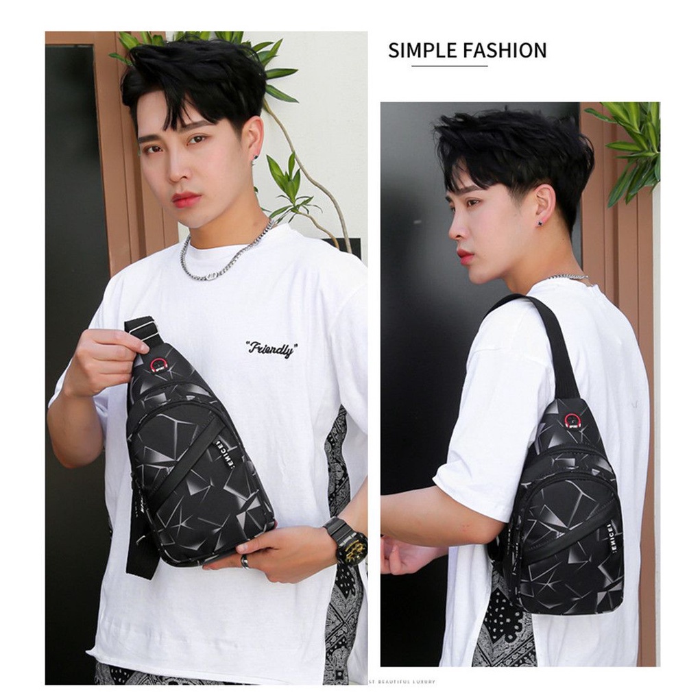 Túi đeo chéo ngực 2 lớp bằng vải canvas thời trang cho nam và nữ