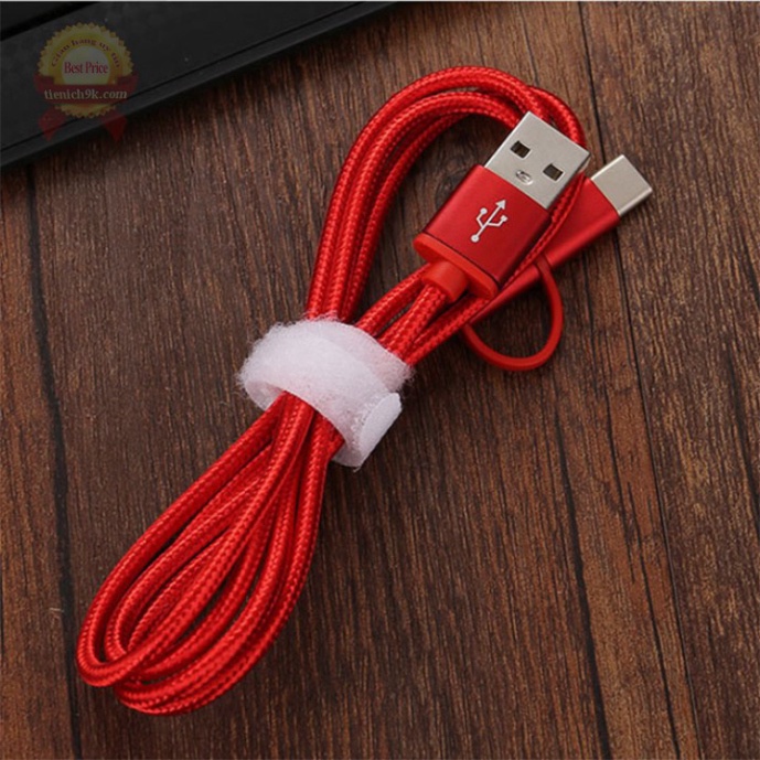 [Hàng xịn] Cáp sạc dây dù 2 đầu dính Micro Usb và TypeC dài 1m2 chống đứt cho điện thoại Samsung Vivo Oppo