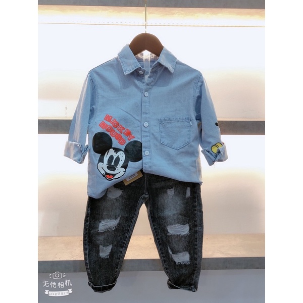 Set sơ mi mickey 3 chi tiết cao cấp hàng QCCC cho bé trai