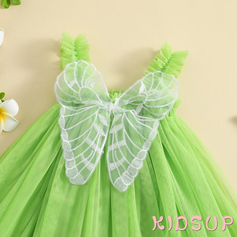 Đầm Công Chúa Không Tay Vải Tuyn Màu Xanh Lá Đính Bướm Dành Cho Bé Gái 1 Tuổi