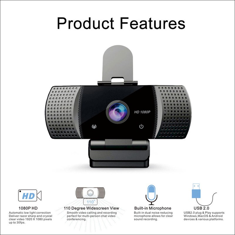 Full Hd 1080P Webcam Wide Angle USB Web Camera with Mic for PC Laptop Online Teching Conference Live Streaming