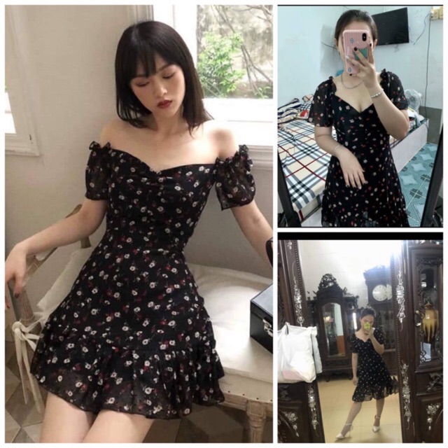 (ẢNH THẬT KHÁCH MẶC)đầm hoa nhí tay phồng xinh xắn xòe nhẹ đuôi cá mặc được 2 kiểu