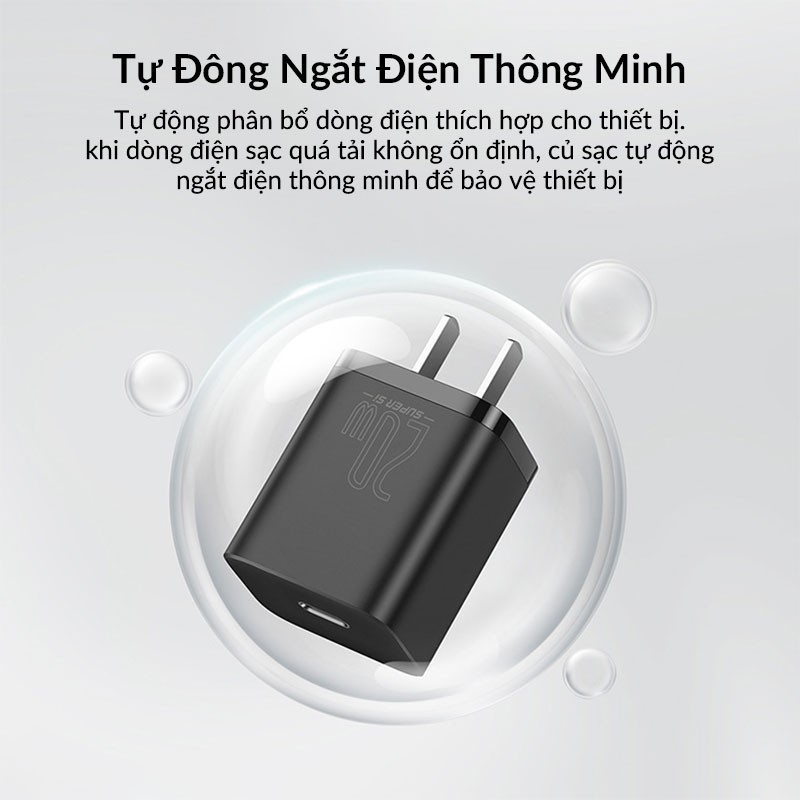 [BH 6 THÁNG] BỘ CỦ SẠC NHANH 20W PD TỰ NGẮT CHÍNH HÃNG BASEUS SUPER SI CHO IPHONE 12 PRO MAX 11 PRO MAX