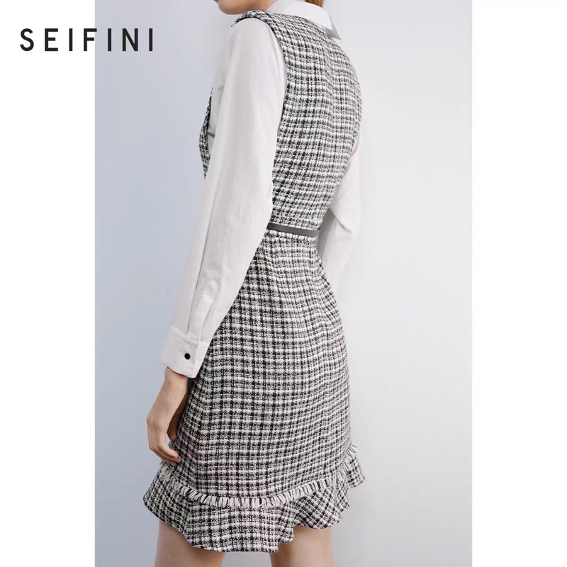 Đầm dạ mix sơ mi Seifini