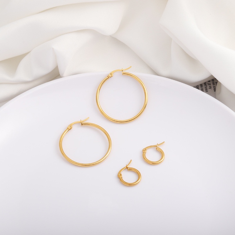 Khuyên Tai Tròn Bằng Thép Titan Không Gỉ 13 / 23 / 33 / 43 / 53 / 63 MM Phong Cách Punk Dành Cho Thanh Thiếu Niên