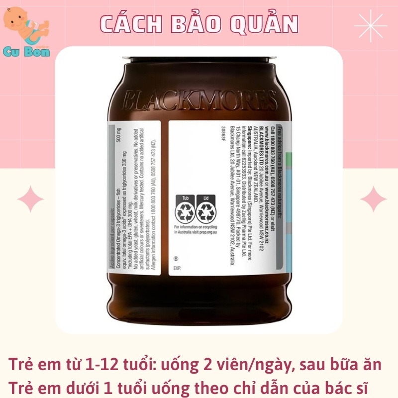 Dầu cá Blackmores Fish Oil Mini Caps Odourless không mùi 400 viên tốt cho sức khoẻ tim mạch trí não thị lực mọi lứa tuổi