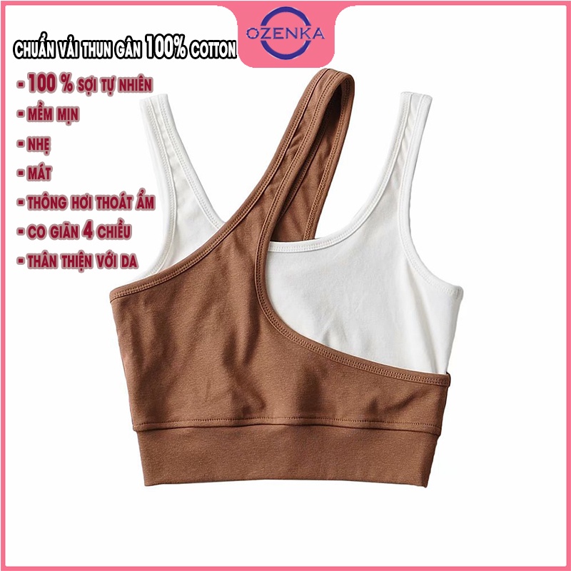 Áo ba lỗ nữ sát nách croptop OZENKA , áo thun không tay 2 lớp cải màu ôm body gợi cảm chất thun gân 100% cotton đen be