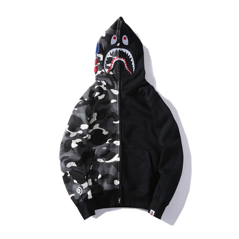 Áo Khoác Hoodie Phối Khóa Kéo Hình Đầu Cá Mập Cá Tính Cho Nam Nữ