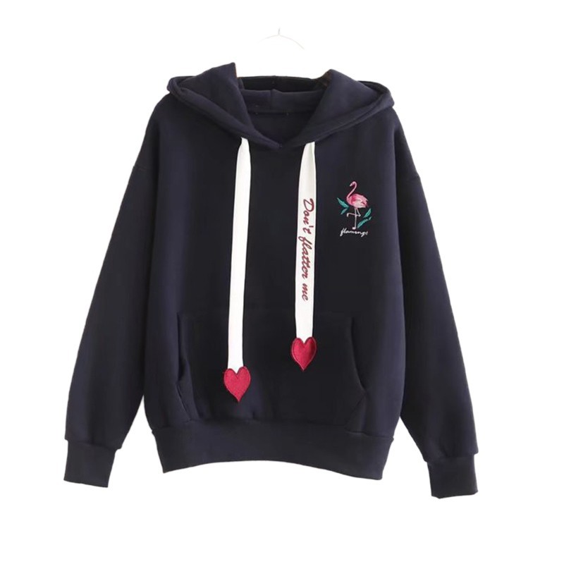 Áo hoodie tay dài phối nón in chữ dễ thương cho nữ