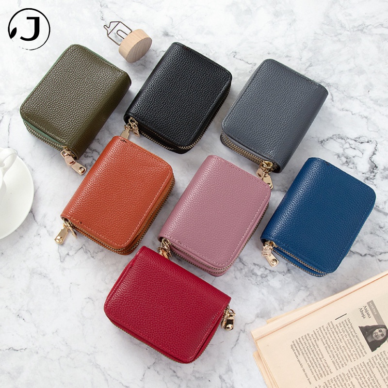 KAITIFEI Ví đựng thẻ kích thước cầm tay mini nhỏ gọn ngắn đẹp thời trang cao cấp da phối khóa kéo sang trọng cho nữ