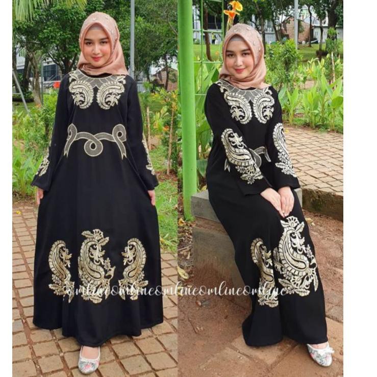 Bàn Tính Abaya Màu Đen Vàng Thêu Họa Tiết Thổ Nhĩ Kỳ Độc Đáo Frk31