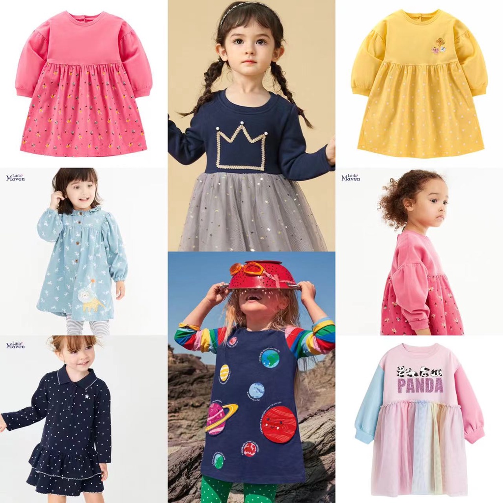 Đầm Công Chúa Tay Dài Bằng Vải Cotton Thêu Hình Dành Cho Bé Gái