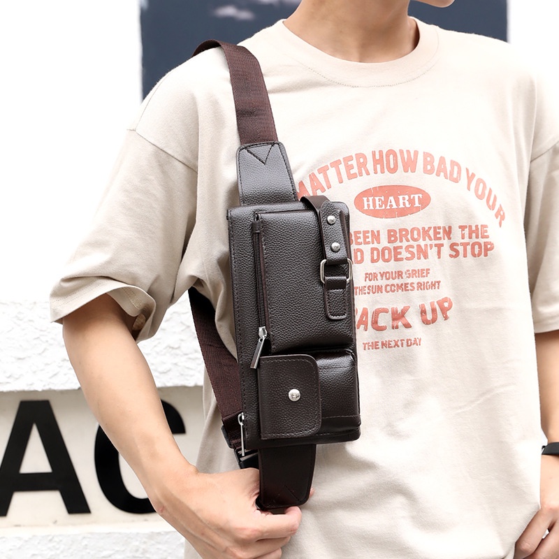 Túi Đeo Chéo Một Lớp Bằng Da PU Chống Nước Phong Cách Thể Thao Cho Nam