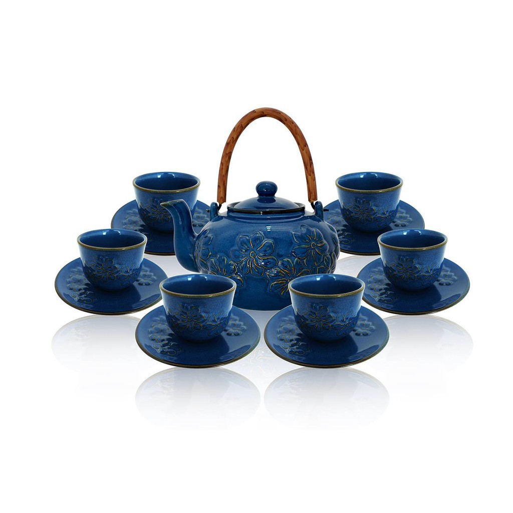 Blossom Tea Set_ Bộ ấm chén Trà Xanh Copal Họa Tiết Hoa Nổi Dong Hwa