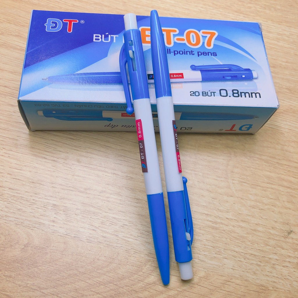 Hộp 20 cây bút bi bấm mực xanh hoặc đỏ - DT07 - viết êm tay mượt mà