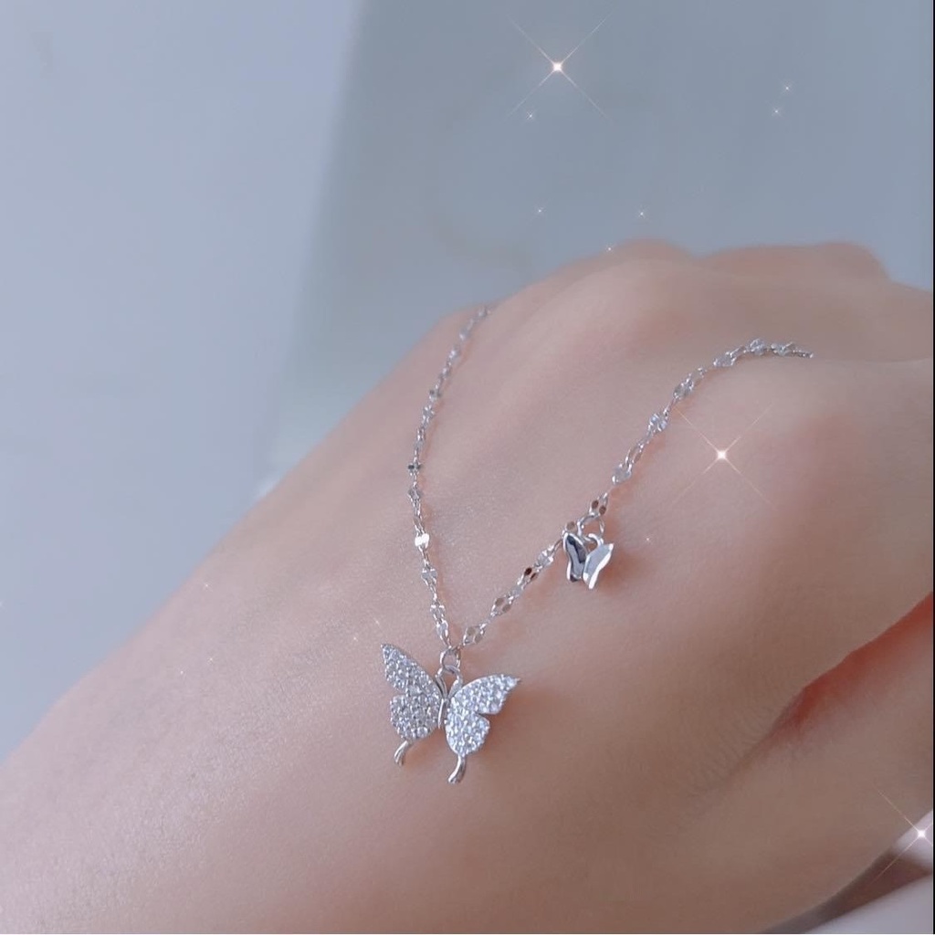Dây chuyền bạc nữ mặt cánh bướm Butterfly đính đá thời trang, Vòng cổ chất liệu bạc Ý xinh xắn nữ tính
