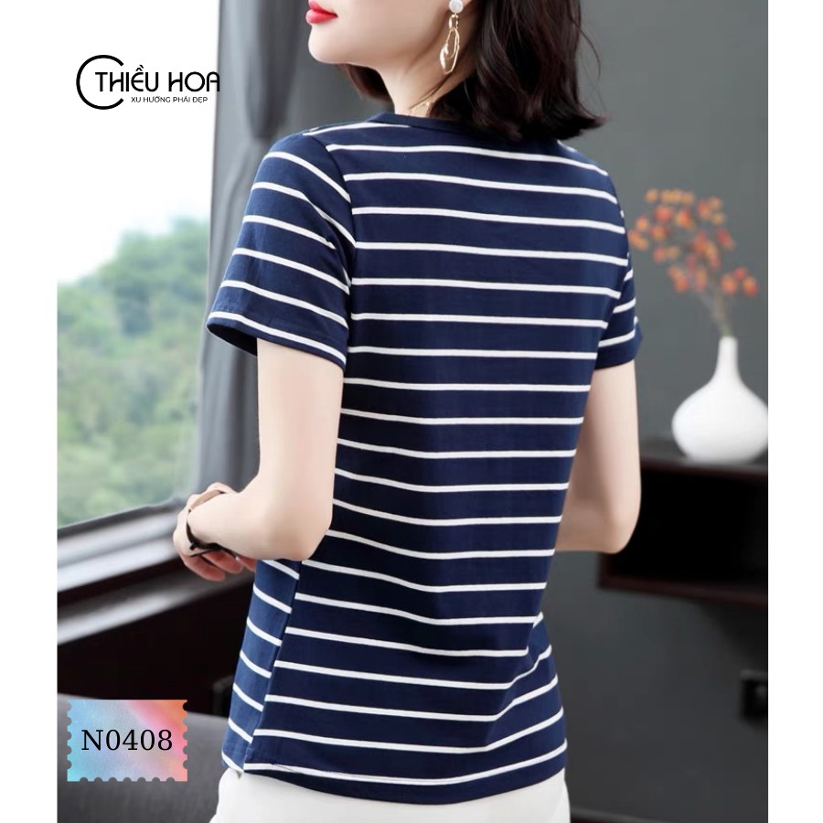 Áo thun hoạ tiết sọc ngang chất liệu cotton mềm mịn mát mẻ THIỀU HOA  AN1N0408 | BigBuy360 - bigbuy360.vn