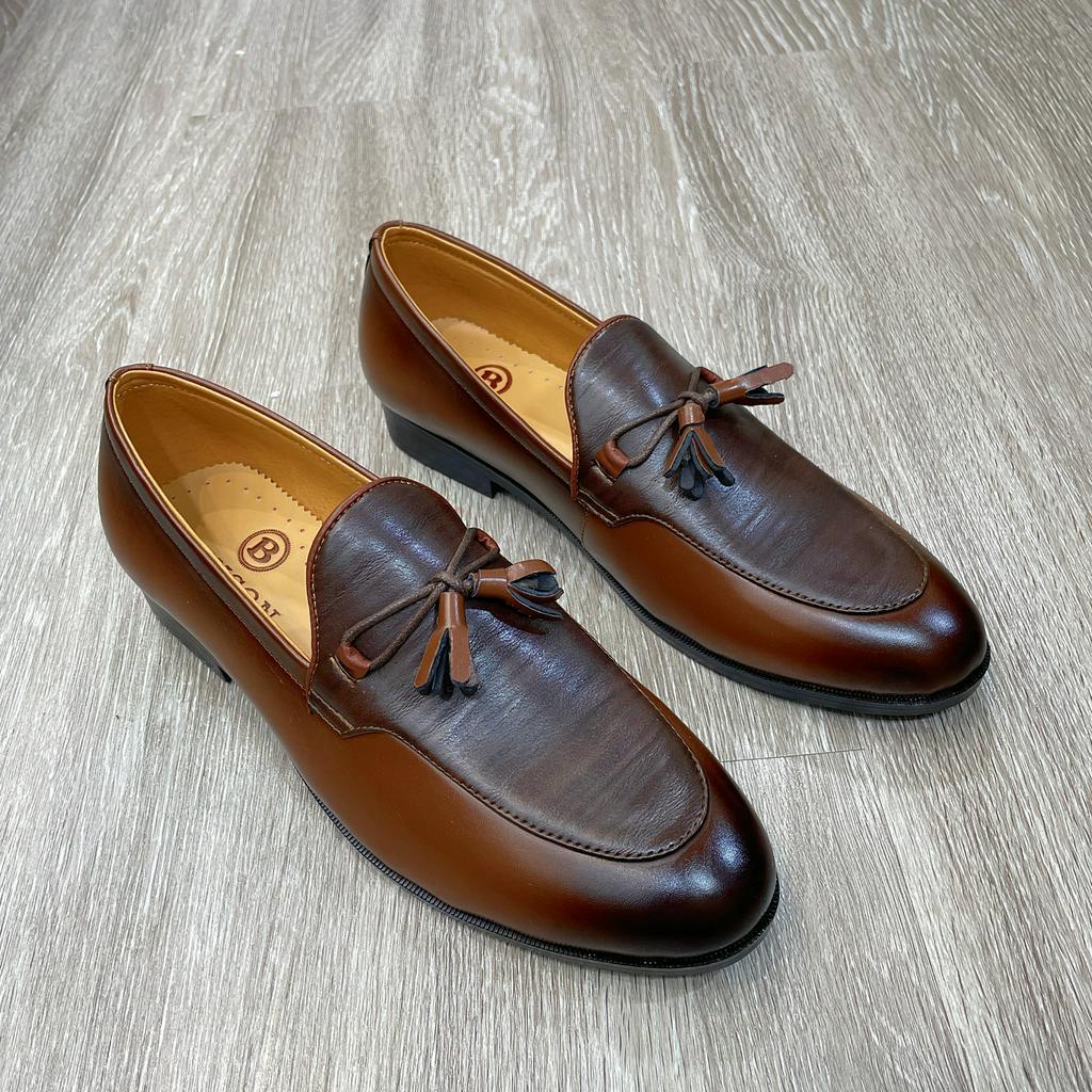 Giày lười da nam 2 màu nâu đen buộc nơ đế cao su giày dior da nam công sở full size 38 43: